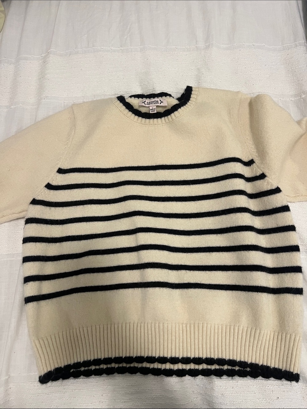 Nannette Cream Crewneck Sweater with Black Stripes